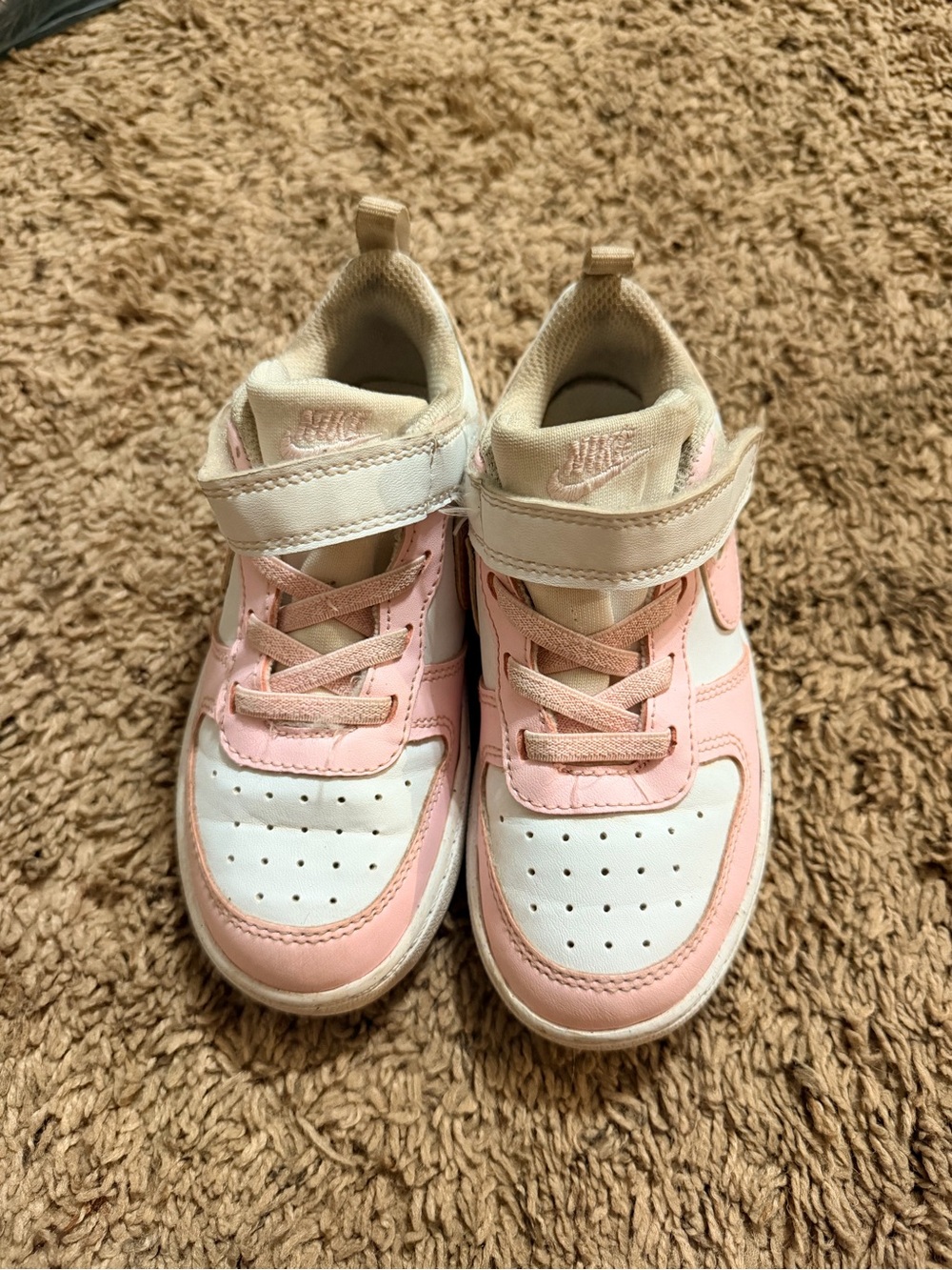 Nike Kids White and Light Pink Hook-and-Loop Sneakers